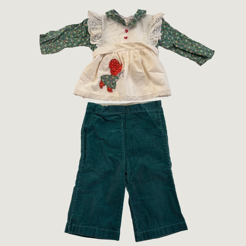 Vintage 1970s Nannekins Baby Girl Outfit Approx 12-18M Corduroy Pants Set